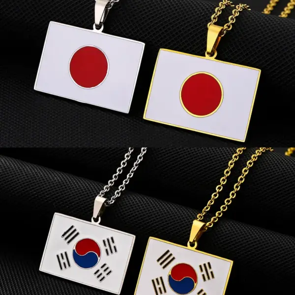 Wholesale 201 Stainless Steel East Asia Japan Flag Pendant Necklace For Men And Women Couples Fashion Patriotic Jewelry Accessories Water Plating