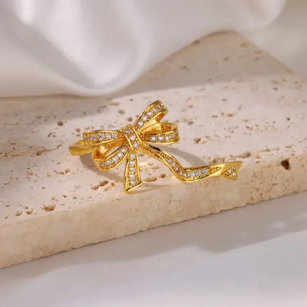 Wholesale 304 Stainless Steel Copper Star Bamboo Butterfly Electroplating PVD Coated Zircon 18K Real Gold Plated Elegant Lady Romantic Star Plating Butterfly Open Rings Rings