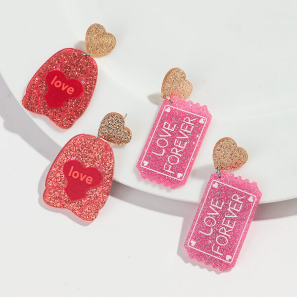 Wholesale Valentine's Day Letter Pendant High-grade Earrings Peach Heart Love Festival Sweet Wind Glitter Yak