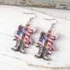 Wholesale New Red White Blue American Flag Cross Butterfly Knot Pendant Earrings Wooden Double-Sided Independence Day Ear Jewelry