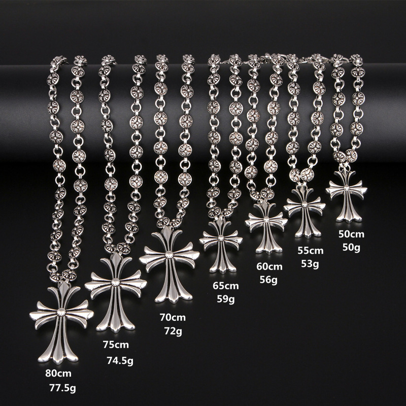 Wholesale Crocky Star CH Hip Hop Nightclub Fashion Brand Cross Necklace Handmade Chain Valentine's Day Gift Vintage Imitation Silver Hanging Chain