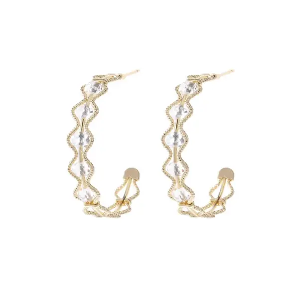Wholesale C Shape Stud Earrings For Women In Copper With Zircon Inlay And 925 Sterling Silver Posts, New Style