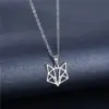 Wholesale Stainless Steel Hollow Out Animal Necklace Fox Pendant Wish Geometric Clavicle Chain Jewelry Simple Polished Metal For Women