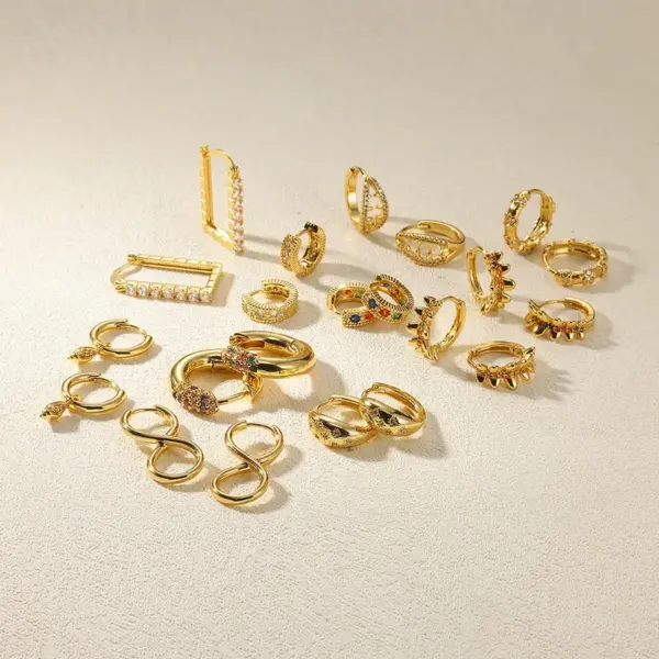 Wholesale Copper Geometric Electroplating Artificial Gemstones 18K Real Gold Plated Elegant Retro Lady Earrings