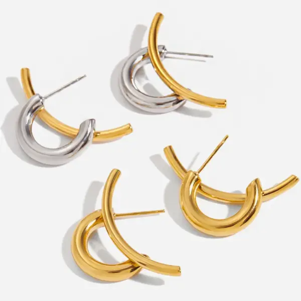 Wholesale Design Sense 18K Gold 304 Stainless Steel Gold And Silver Color Block Letter/Letter Pattern Vacuum Plating (In Furnace) Simple Line Earrings Jewelry Wholesale