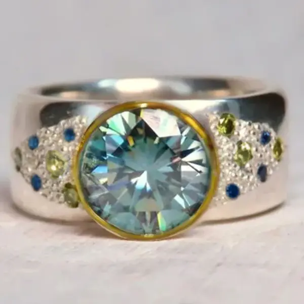 Wholesale Geometric Women’s Ring With Claw Setting, Copper Base With White K Water Plating, Featuring Zircon Inlay
