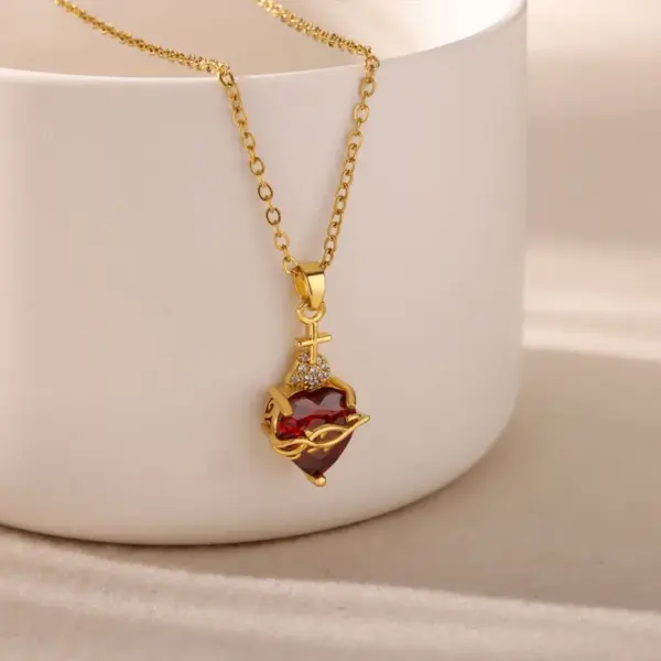 Wholesale 304 Stainless Steel Cross Devil's Eye Moon PVD Coated Zircon Elegant Romantic Sweet Plating Pendant Necklace