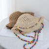 Wholesale Hyun Ya Style Color Wooden Beads Straw Hat Women's Summer Big Hat Straw Weaves Fisherman's Hat Foldable Seaside Sunshade and Sunscreen Hat