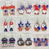 Wholesale Independence Day Eagle Sunflower Wooden Earrings Blue Sparkle Style Acrylic Geometric Animal Ear Jewelry