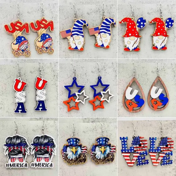 Wholesale Independence Day Eagle Sunflower Wooden Earrings Blue Sparkle Style Acrylic Geometric Animal Ear Jewelry