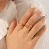 Wholesale 304 Stainless Steel Flower Bow Knot PVD Coated Zircon 18K Gold 18K Real Gold Plated IG Style Simple Style Waterproof Non Tarnish Inlay Gold Open Rings
