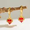 Wholesale 18K Gold Plated Copper Zircon Cherry Heart Oil Drop Art Earrings For Women