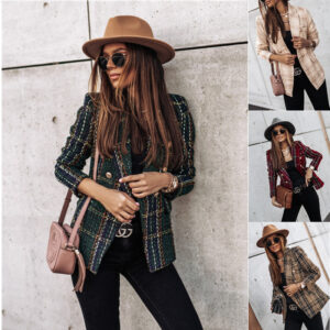 Wholesale 2023 European and American Autumn and Winter New Cross-Border Women's Popular Suit Long-Sleeved Double-Breasted Printed Suit Small Outwear Top