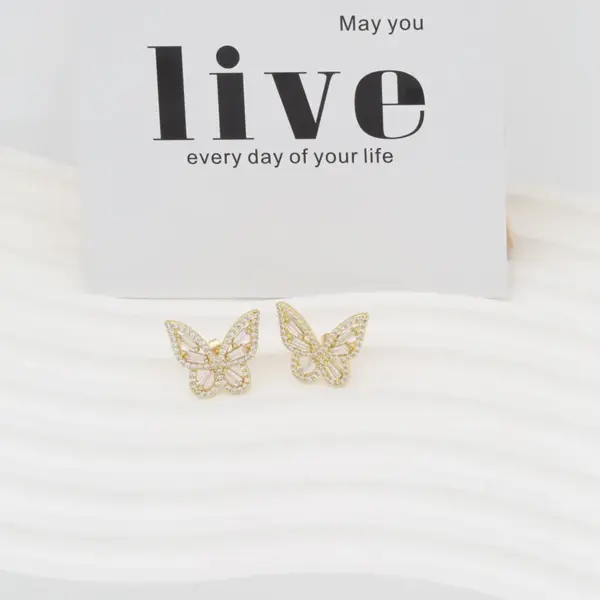 Wholesale 1 Pair Simple Style Butterfly Plating Inlay Copper Zircon 18K Gold Plated White Gold Plated Ear Studs