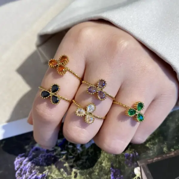 Wholesale Simple Exquisite Fashion Elegant Light Luxury High-End Gorgeous Versatile Open Ring Titanium Steel Vacuum Electroplated 18K Gold Plated Rhinestone Zircon Ring