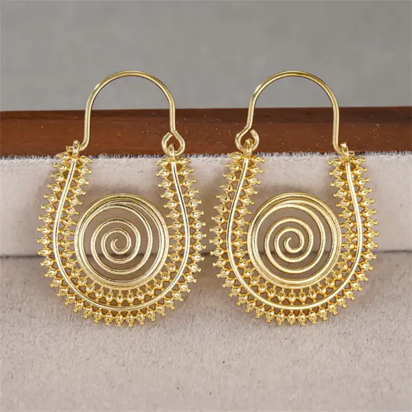 Wholesale Three-dimensional Geometric Earrings For Women In Copper With KC Golden Water Plating And 0.03µm Thickness