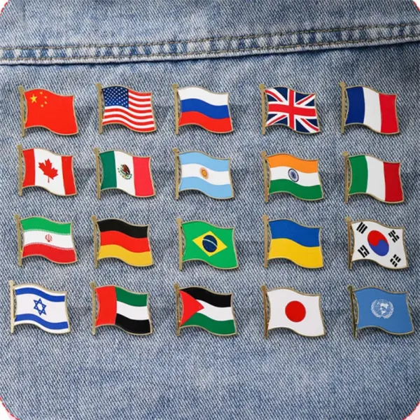 oly-693185f0c3de260bc770cf4d2e6b7ae4 Wholesale National Flag Cartoon Pinback Badge Metal Pin Featuring Stamping Craft In Multicolor