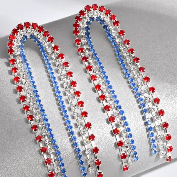 Wholesale National Flag Tassel Earrings In Copper With Golden Plated Water Plating And Rhinestone Inlay, 0.03µm Plating Thickness