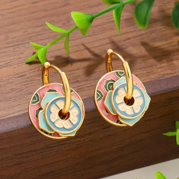 Wholesale Hypoallergenic Flowers Hoop Earrings For Women In Copper With KC Golden Plated UV Plating And 0.03µm Thickness