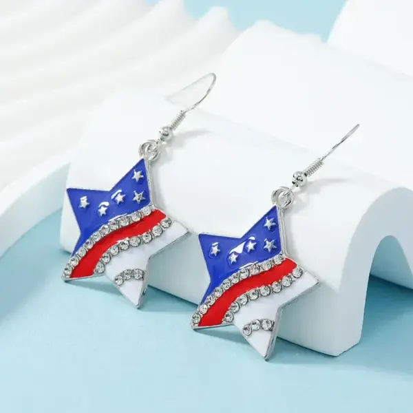 oly-694f56bb8d442b6b70225b555bb5ef58 Wholesale American Independence Day Flag Series Earrings Dripping Oil Funny Shoes Stars Dripping Oil Diamond Exquisite Multi-Style Earrings