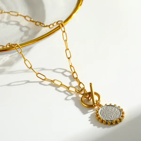 Wholesale Round Rock Style Jewelry Set For Independence Day, 304 Stainless Steel With 18K Gold Plated 0.03µm, Box Chain