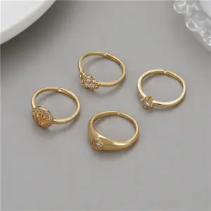 Wholesale Round Open Ring For Women In Copper With 14K Real Gold Electroplated Finish Featuring Zircon Inlay