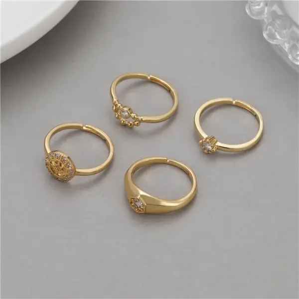 Wholesale Round Open Ring For Women In Copper With 14K Real Gold Electroplated Finish Featuring Zircon Inlay