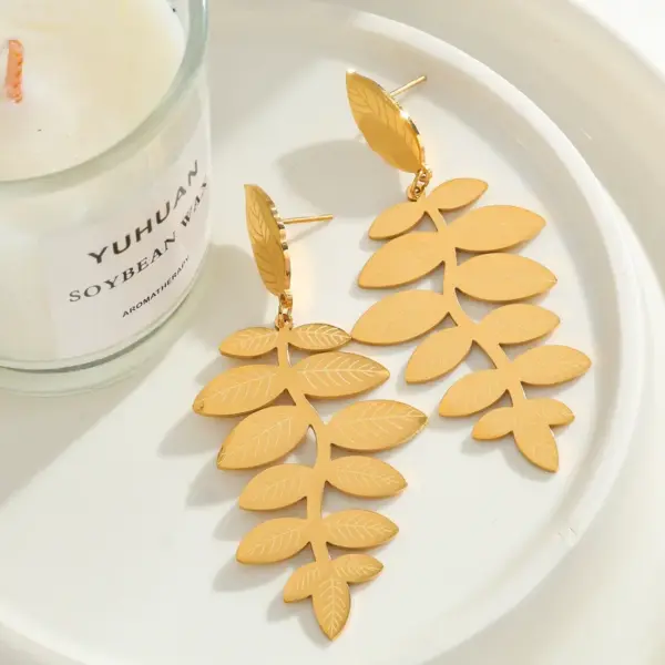 Wholesale 304 Stainless Steel Leaves PVD Coated Stone-Free Casual Elegant Romantic Plating Gold Ear Studs