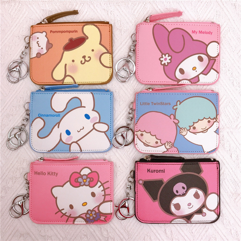 Wholesale Kurumi Little White Dog Pudding Dog Gemini Long Ear Rabbit Leather Card Holder Coin Purse with Keychain Pendant