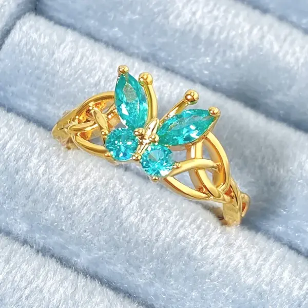 Wholesale Butterfly Claw Setting Ring For Women In Brass With 18K Real Gold Water Plating And Zircon Inlay