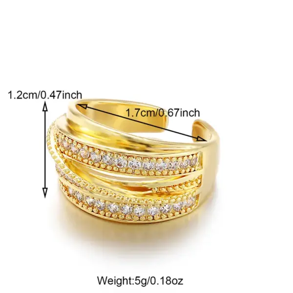 Wholesale Geometric Open Rings For Women, Waterproof Non Tarnish 304 Stainless Steel With Golden PVD Coating And Zircon Inlay