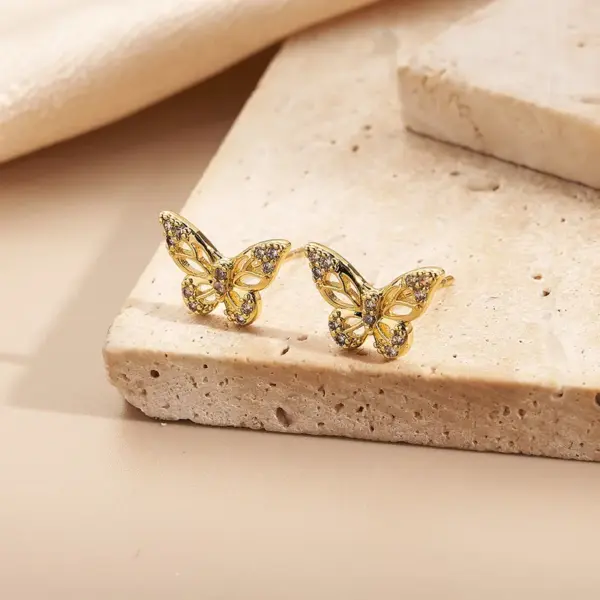 Wholesale Color Retention Electroplated Zircon Butterfly Earrings Fashionable Casual Elegant Versatile Copper Alloy Earring For Women