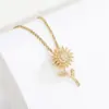 oly-69a50b53c087d6184f63547df74dc2bb Wholesale Basic Classic Style Sunflower Titanium Steel Inlay Zircon Pendant Necklace