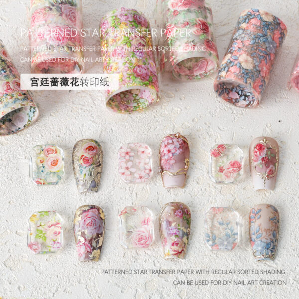 Wholesale Nail Art Star Paper Transfer Paper Sticker Court Rose Flower Transfer Paper Star Sticker Rose Flower Star Sticker