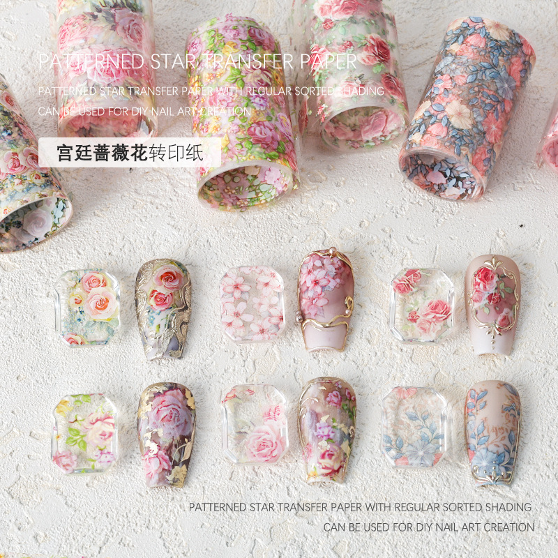 Wholesale Nail Art Star Paper Transfer Paper Sticker Court Rose Flower Transfer Paper Star Sticker Rose Flower Star Sticker