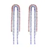 Wholesale American Flag Independence Day Patriot Red White Blue Water Diamond Pendant Earrings Women Bohemian Long Tassel Earrings