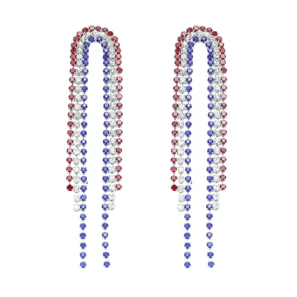 Wholesale American Flag Independence Day Patriot Red White Blue Water Diamond Pendant Earrings Women Bohemian Long Tassel Earrings