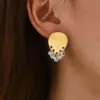 oly-69b614efe8a6c6ee4729d5a12f1e21b9 Wholesale 18K Gold Plated 304 Stainless Steel Vacuum Electroplating (In Furnace) Rhinestone Geometric Brushed Earrings For Women Independence Day