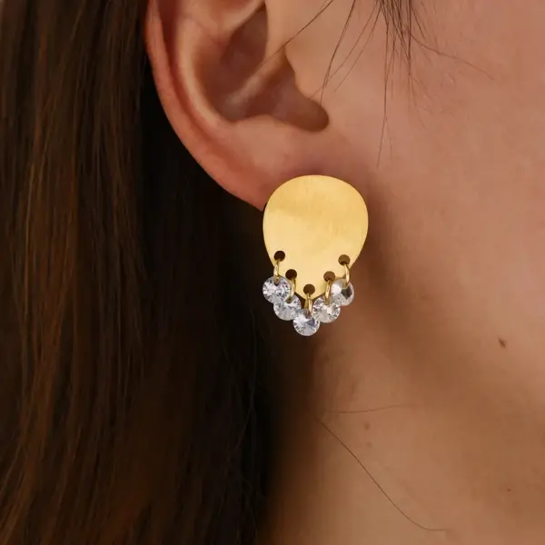 oly-69b614efe8a6c6ee4729d5a12f1e21b9 Wholesale 18K Gold Plated 304 Stainless Steel Vacuum Electroplating (In Furnace) Rhinestone Geometric Brushed Earrings For Women Independence Day