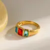 Wholesale 18K Gold Plated 304 Stainless Steel Vacuum Electroplated (In Furnace) Zircon Geometric Setting Gold Women's Ring