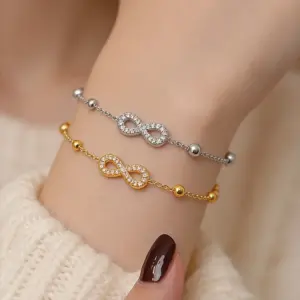 Wholesale Infinity Three-dimensional Bracelets For Women With 304 Stainless Steel O Chain And Glass Inlay Material