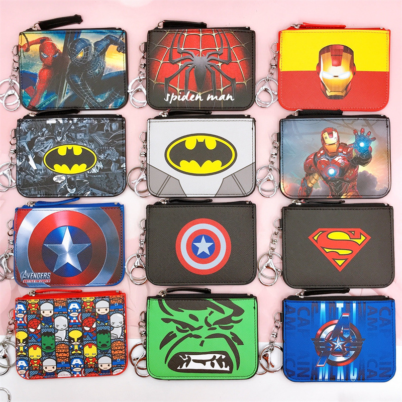 Wholesale Cartoon League of Heroes Spiderman Batman Revenge Captain Card Holder Tag with Key Ring Change Card Bag Wallet
