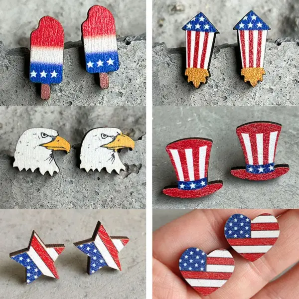 Wholesale Original Design American Flag Wood Independence Day Women's Ear Studs