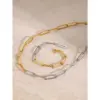 Wholesale Jewelry Simple Style Classic Style Paper Clip 304 Stainless Steel 18K Gold Plated PVD Coated Mixed Metal Bracelets Necklace