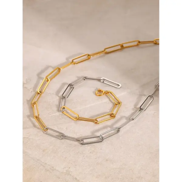Wholesale Jewelry Simple Style Classic Style Paper Clip 304 Stainless Steel 18K Gold Plated PVD Coated Mixed Metal Bracelets Necklace