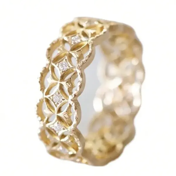Wholesale Geometric Claw Setting Ring For Women In Copper With KC Golden Water Plating And Zircon Inlay