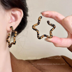 A2751 deep leopard print large size-maillard star leopard print large hoop earrings