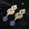 Wholesale Women’s Tassel Stud Earrings With Micro-Pavé Craft, 18K Real Gold Plated Brass Featuring February Birthstone Amethyst And UV Plating