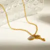Wholesale Asymmetrical Key Necklace For Women In 304 Stainless Steel With 18K Real Gold Plating And Rhinestone Inlay, PVD Coated Cable Chain