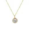 Wholesale Round Pendant Necklace With Moissanite Inlay In Copper, Electroplated Finish, Unisex Design With Cable Chain